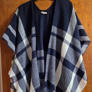 LOFT Navy & White Sweater Cape with Arm Holes Size XS/S